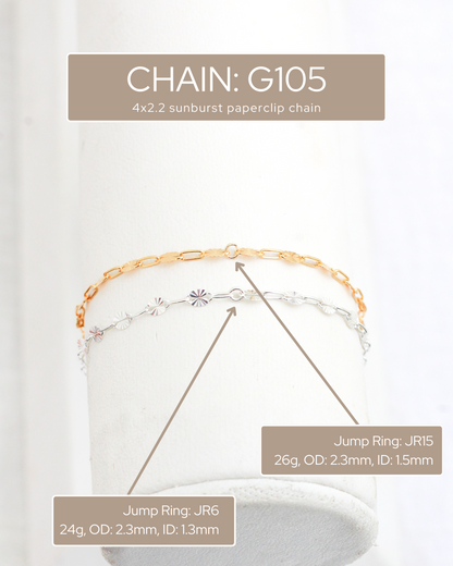 2.2mm Sunburst Paperclip Chain, S105, G105