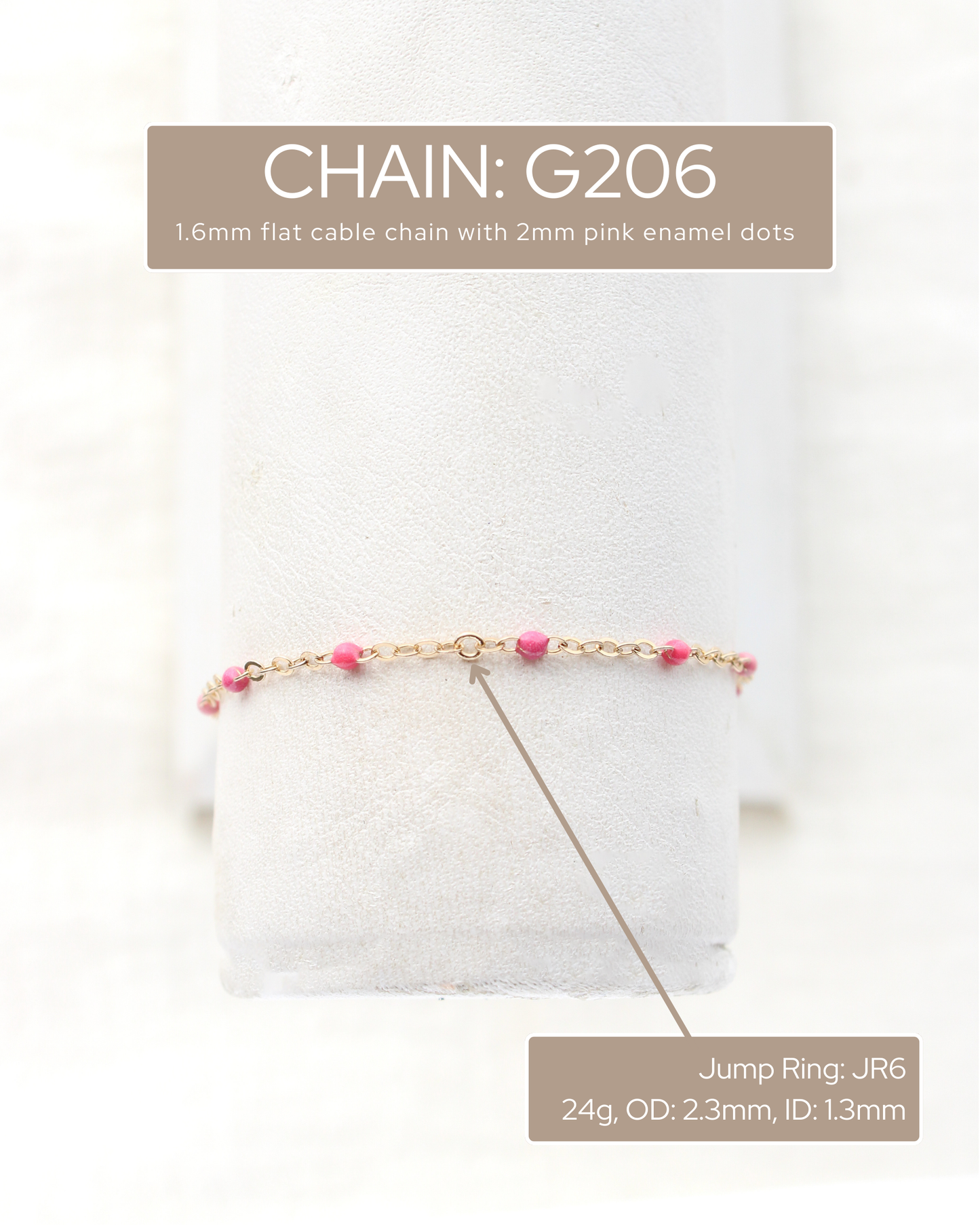 1.6mm Flat Cable Chain with Multi Pink Enamel Dots, G206