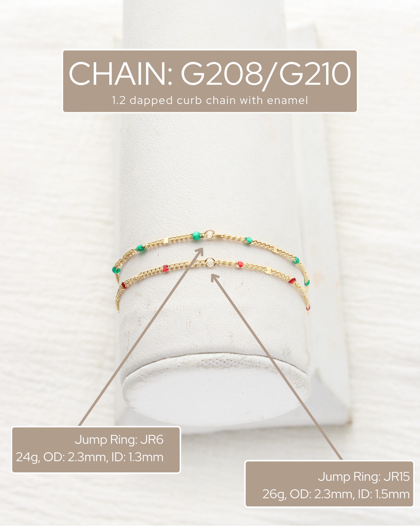 1.2mm Dapped Curb Chain with Cream Enamel Dots, S213, G213