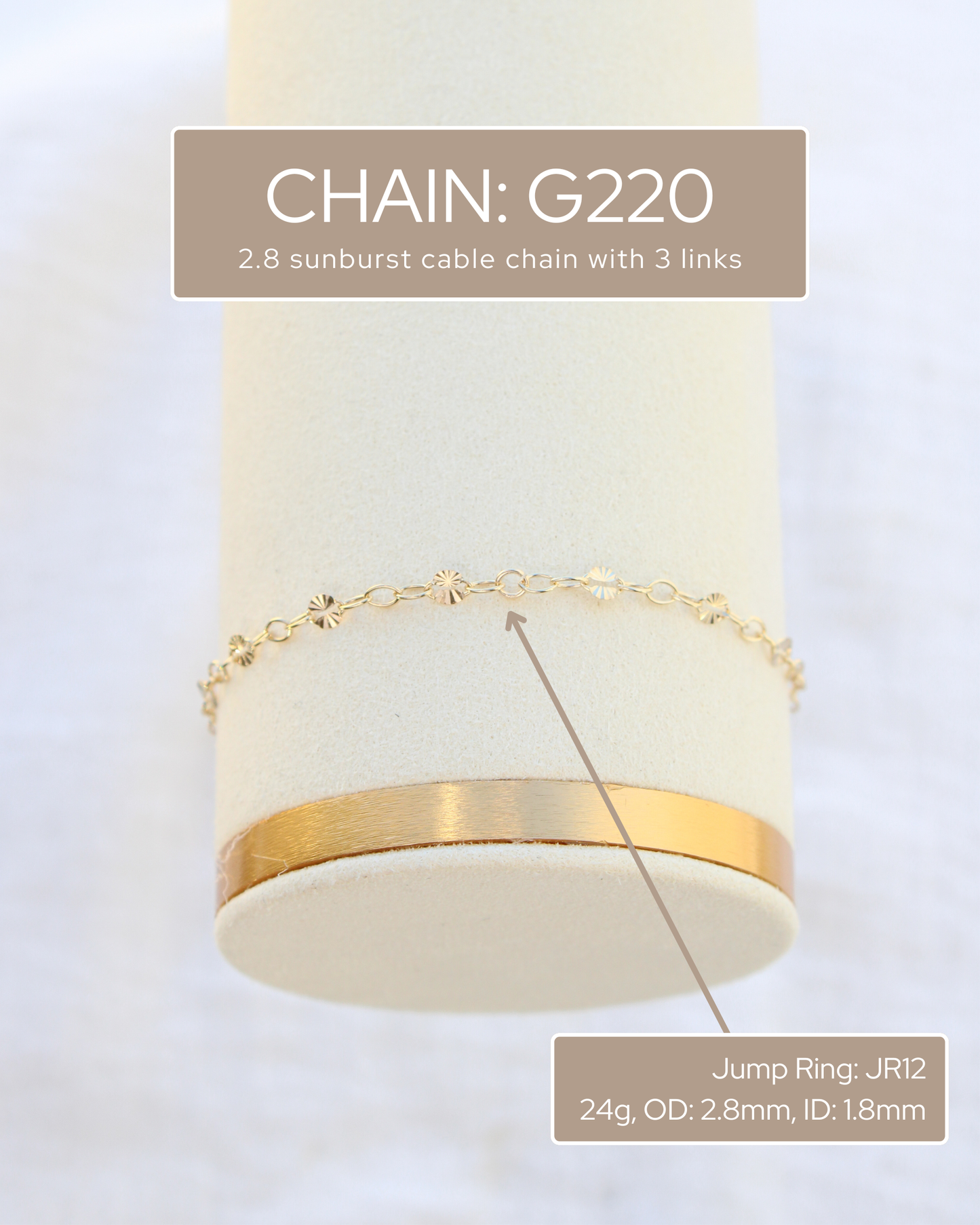 2.8mm Sunburst Cable Chain w/ 3 Links, S220, G220