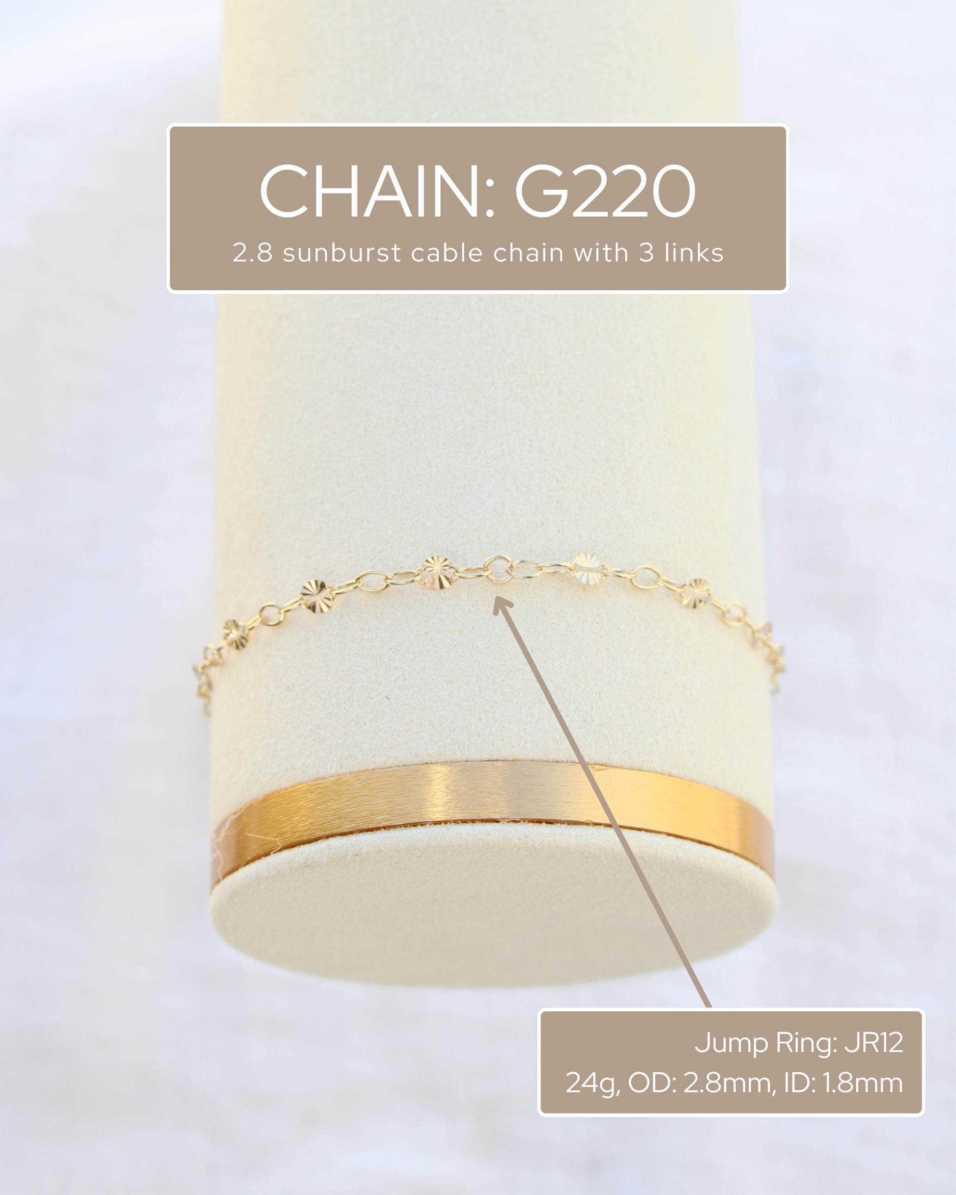 2.8mm Sunburst Cable Chain w/ 3 Links, S220, G220