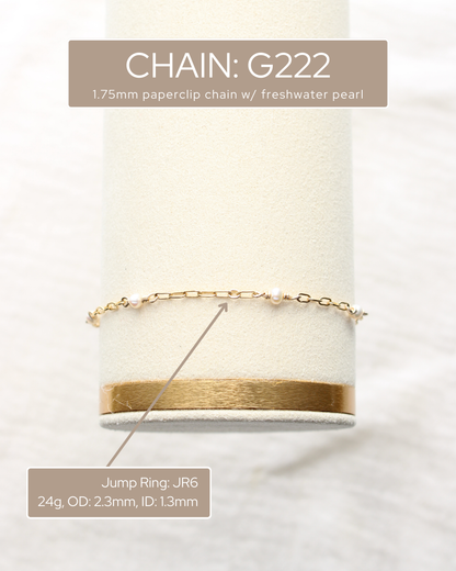 1.75 Paperclip Chain with 3mm Genuine Freshwater Pearl, G222
