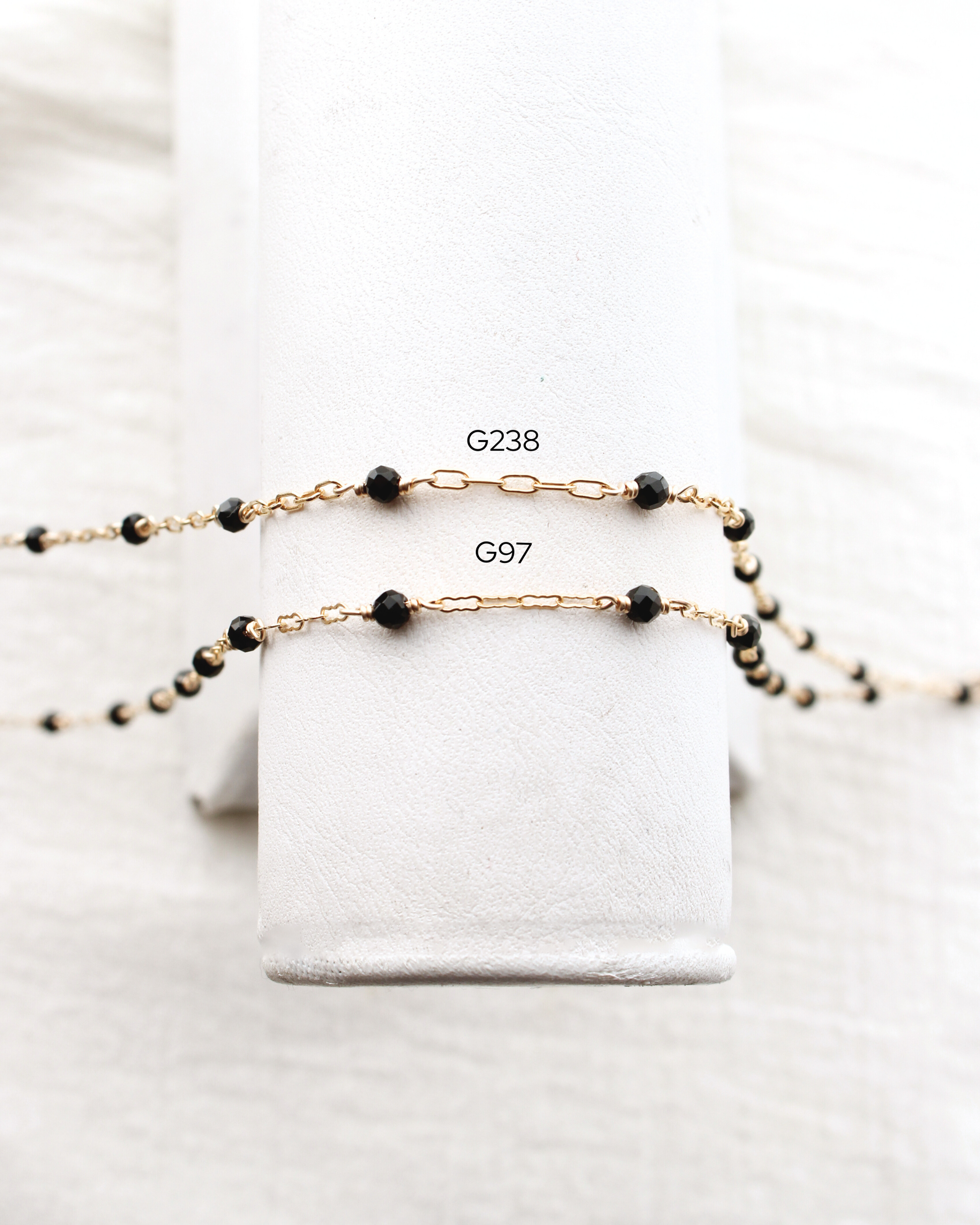 1.6mm Paperclip Chain with Genuine Black Onyx, G238