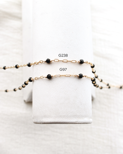1.6mm Paperclip Chain with Genuine Black Onyx, G238