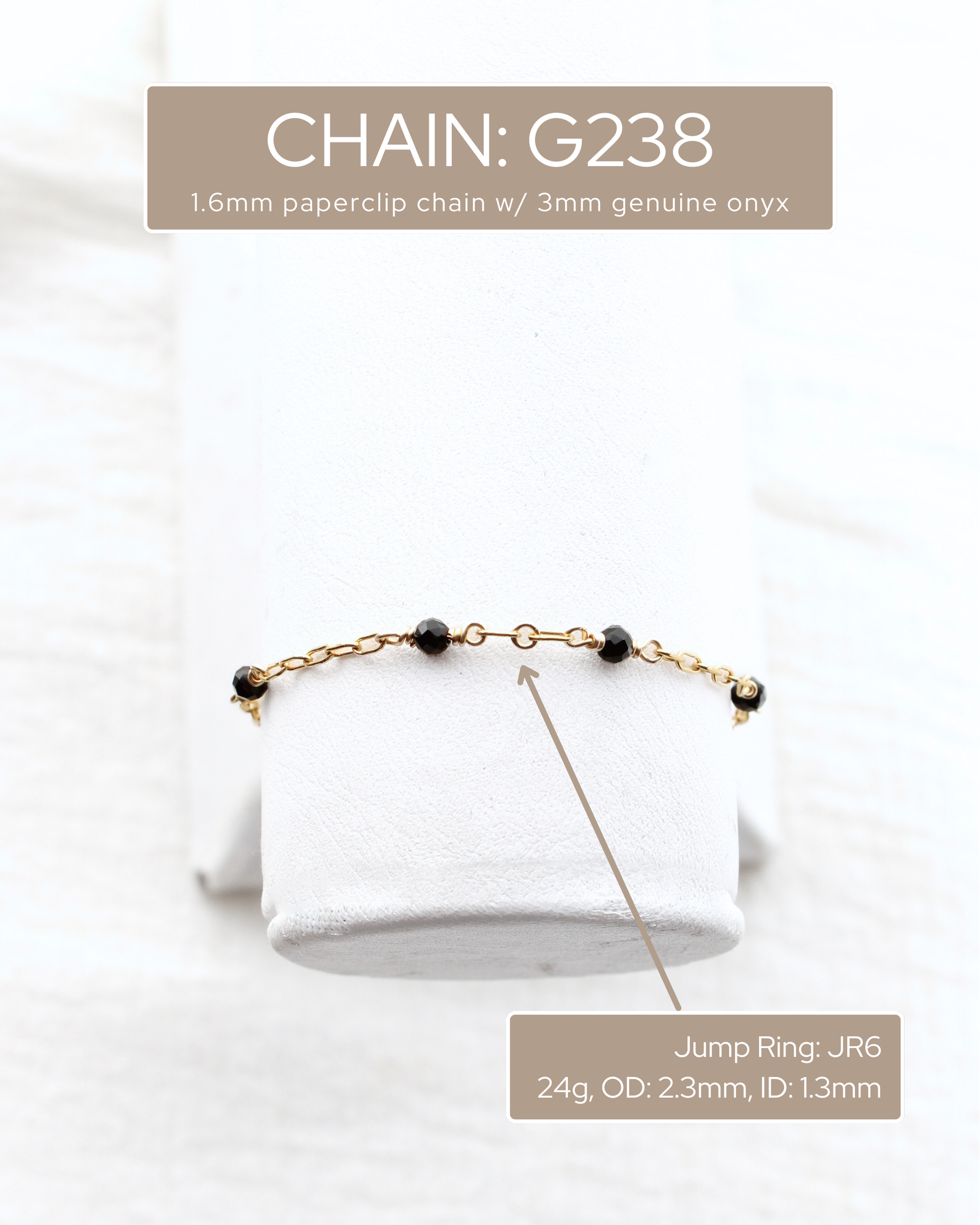 1.6mm Paperclip Chain with Genuine Black Onyx, G238