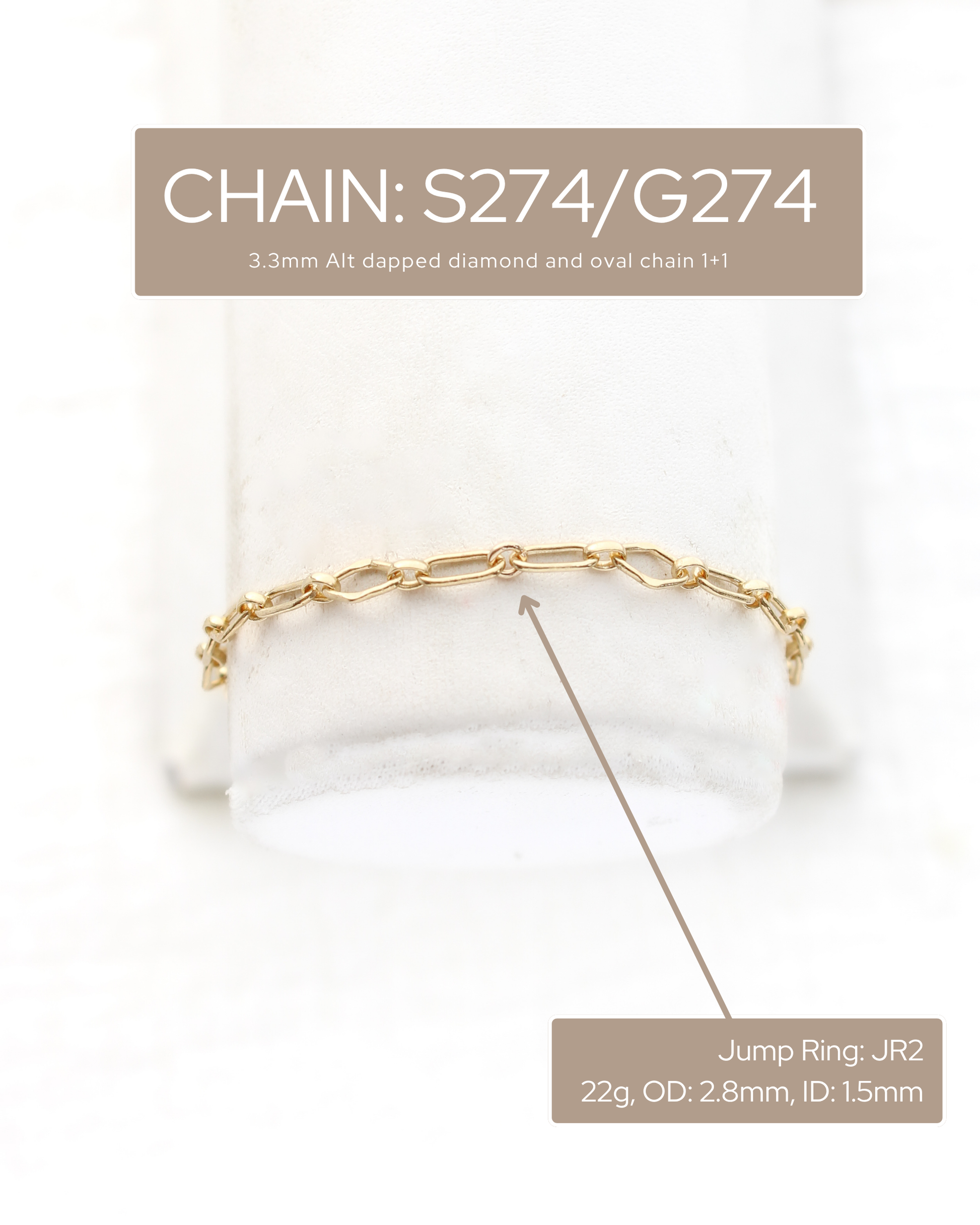 3.3mm Alternate Dapped Diamond and Oval Link Chain 1+1, S274, G274