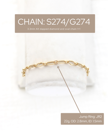 3.3mm Alternate Dapped Diamond and Oval Link Chain 1+1, S274, G274