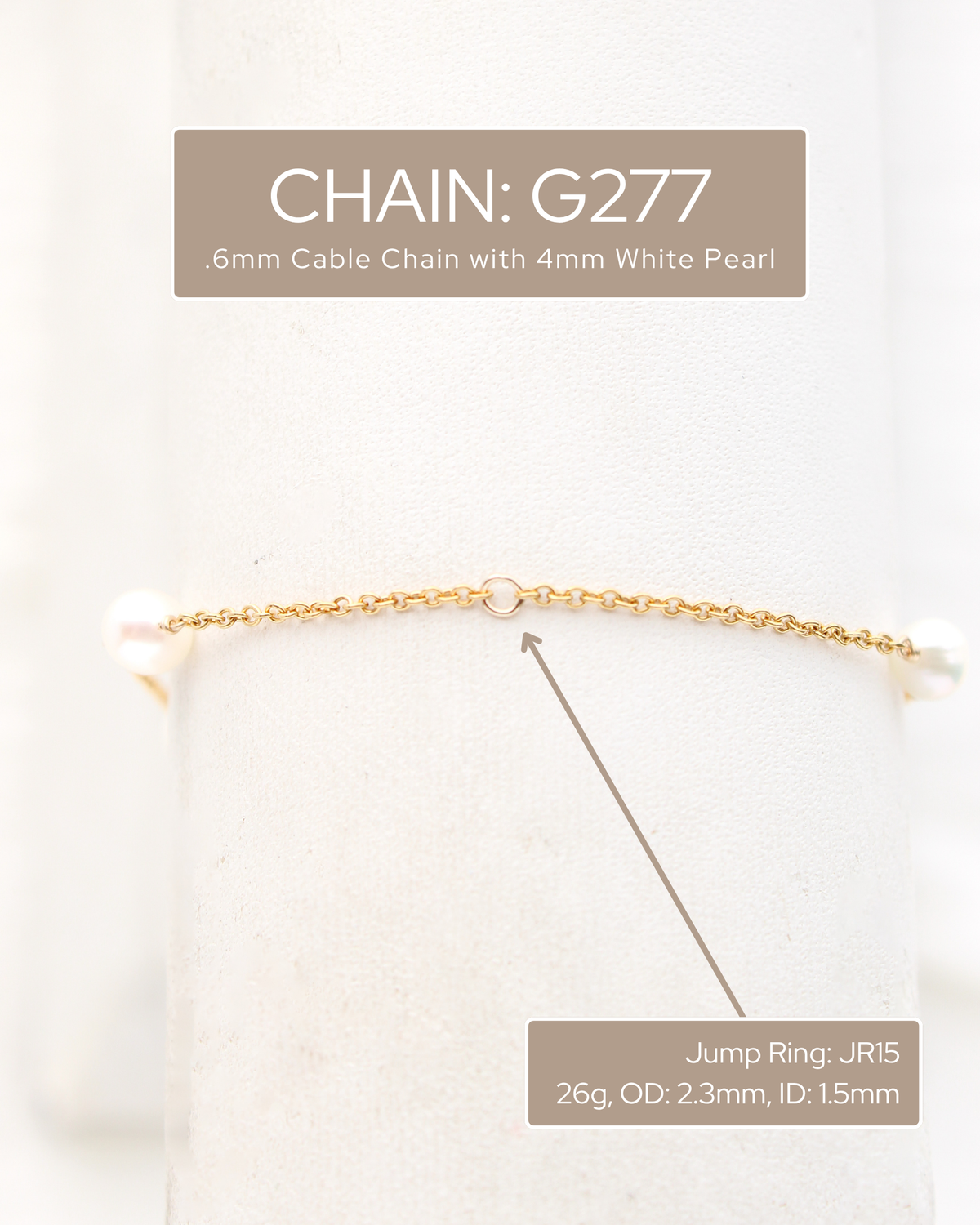.6mm Cable Chain with 4mm White Pearl, G277