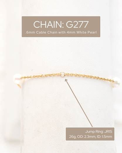 .6mm Cable Chain with 4mm White Pearl, G277