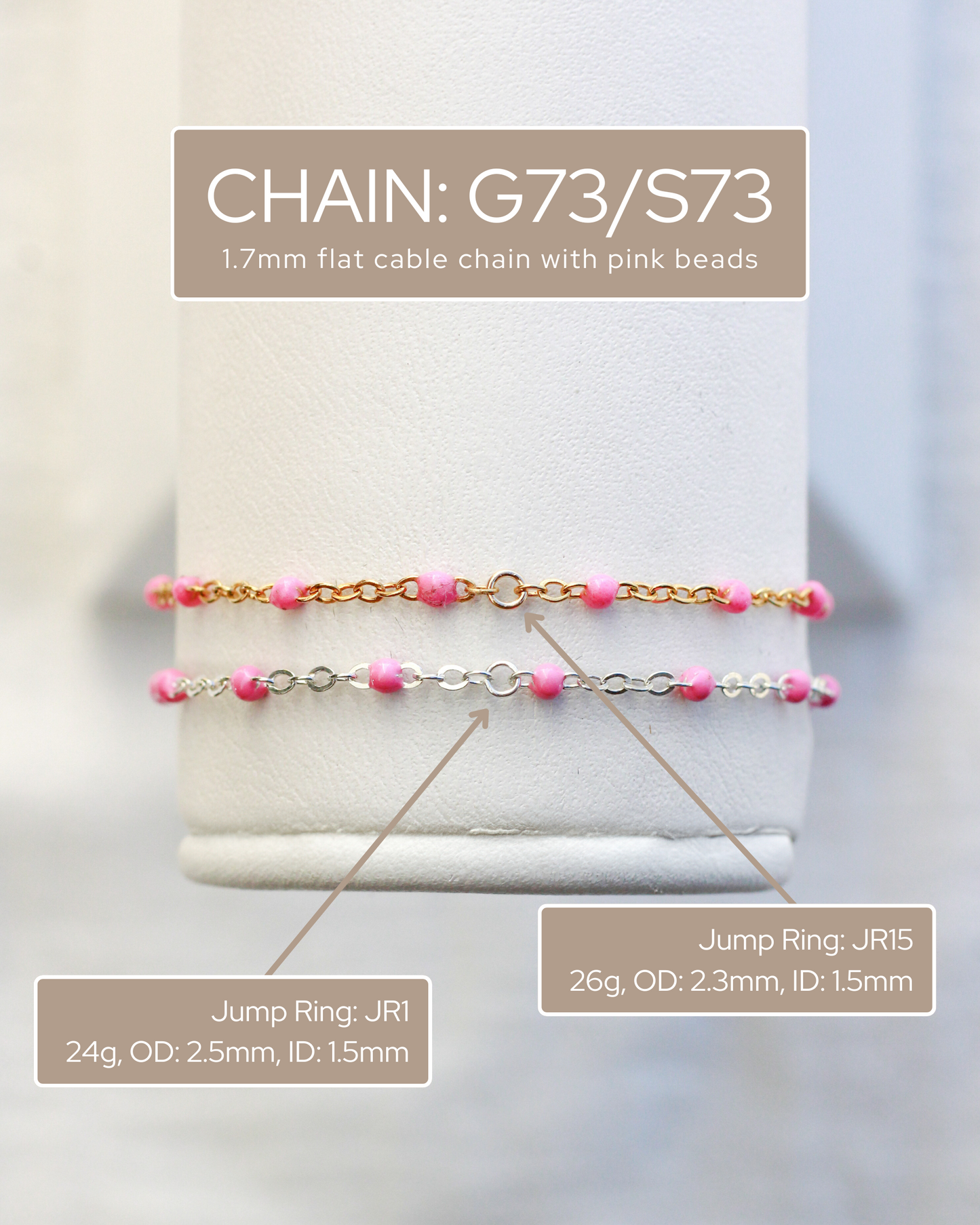 1.7mm Flat Cable Chain with Pink Enamel Dots, G73, S73