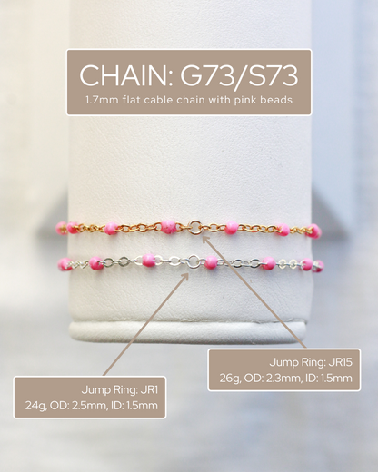 1.7mm Flat Cable Chain with Pink Enamel Dots, G73, S73