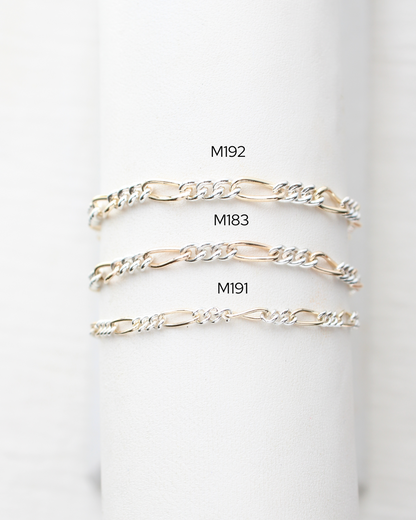 2.3mm Figaro Mixed Metal Chain, M191