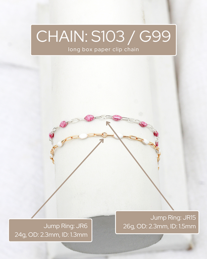 1.4mm Paperclip Chain with Pink Enamel Link, S103, G103