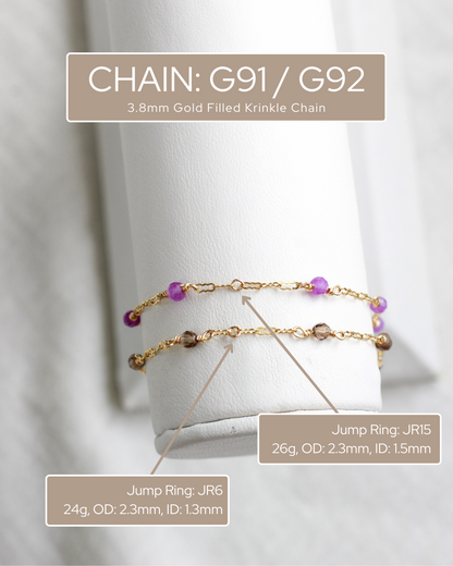 1.5mm Krinkle Chain w/ 3mm Genuine Smoky Quartz, S92, G92