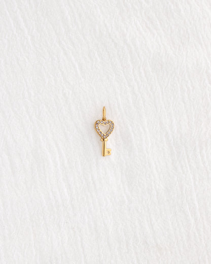 17mm Heart Key w/ CZ PVD Charm, CH388