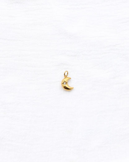 15mm Moon w/ Star Zircon PVD Charm, CH395