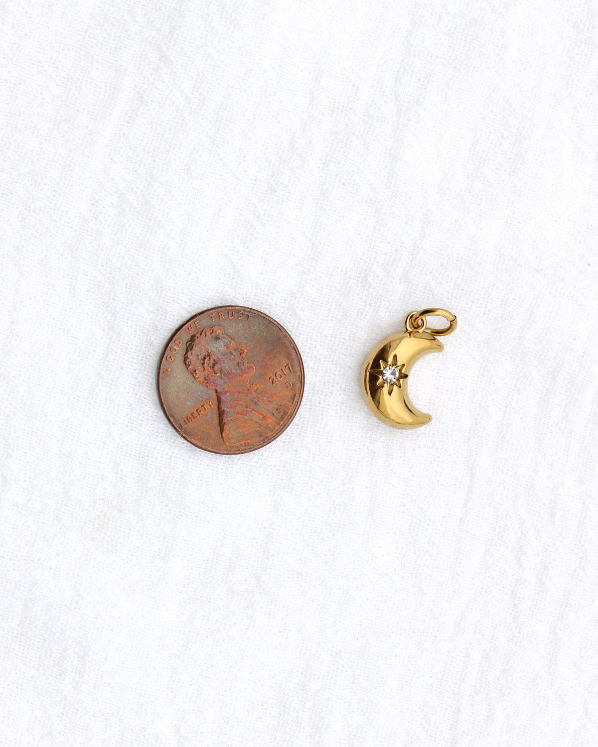 15mm Moon w/ Star Zircon PVD Charm, CH395