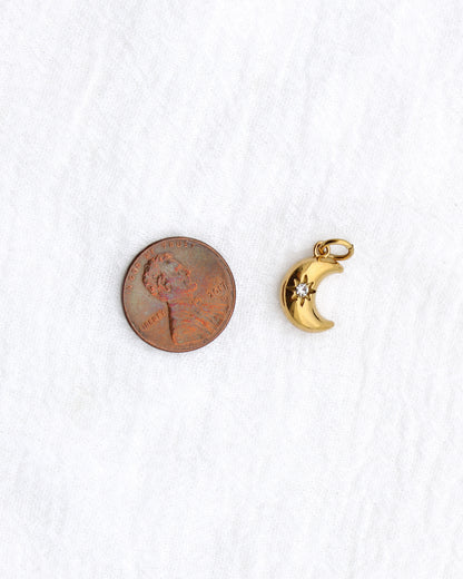 15mm Moon w/ Star Zircon PVD Charm, CH395