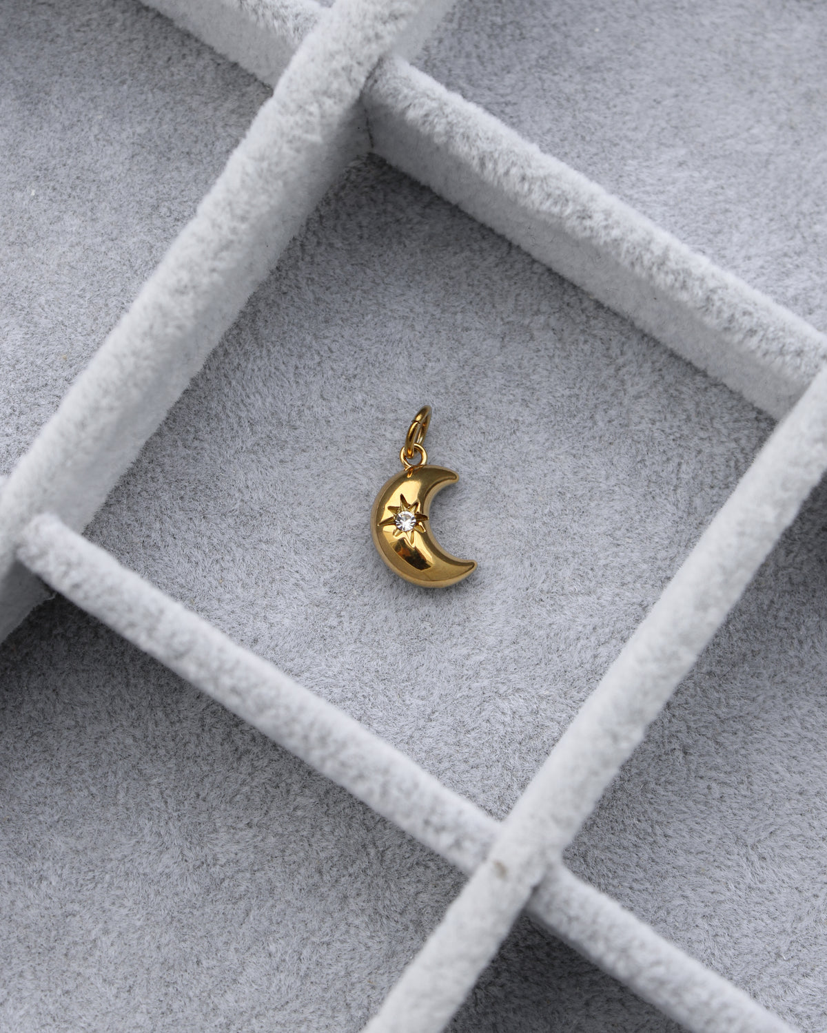 15mm Moon w/ Star Zircon PVD Charm, CH395