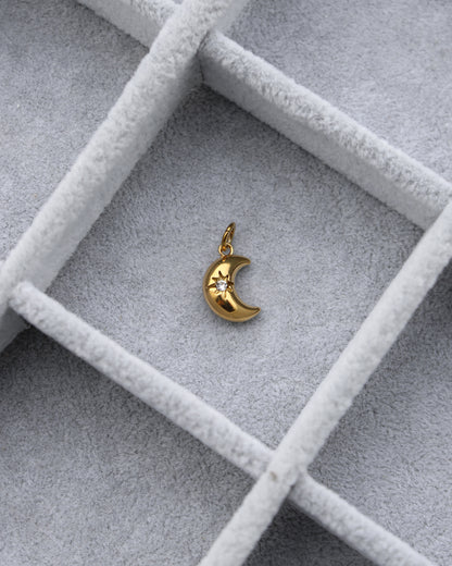 15mm Moon w/ Star Zircon PVD Charm, CH395