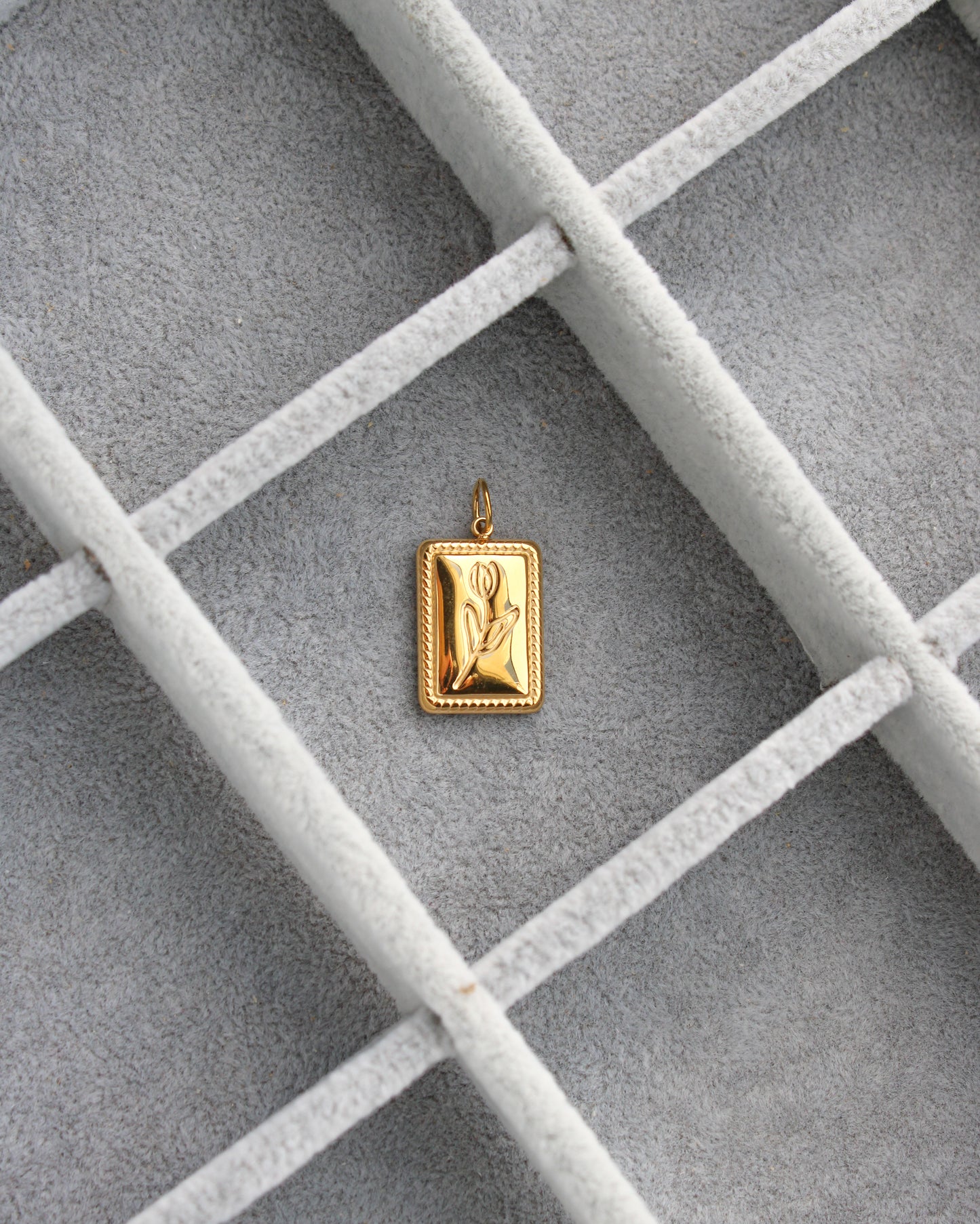 16mm Rectangle Flower PVD Charm, CH408