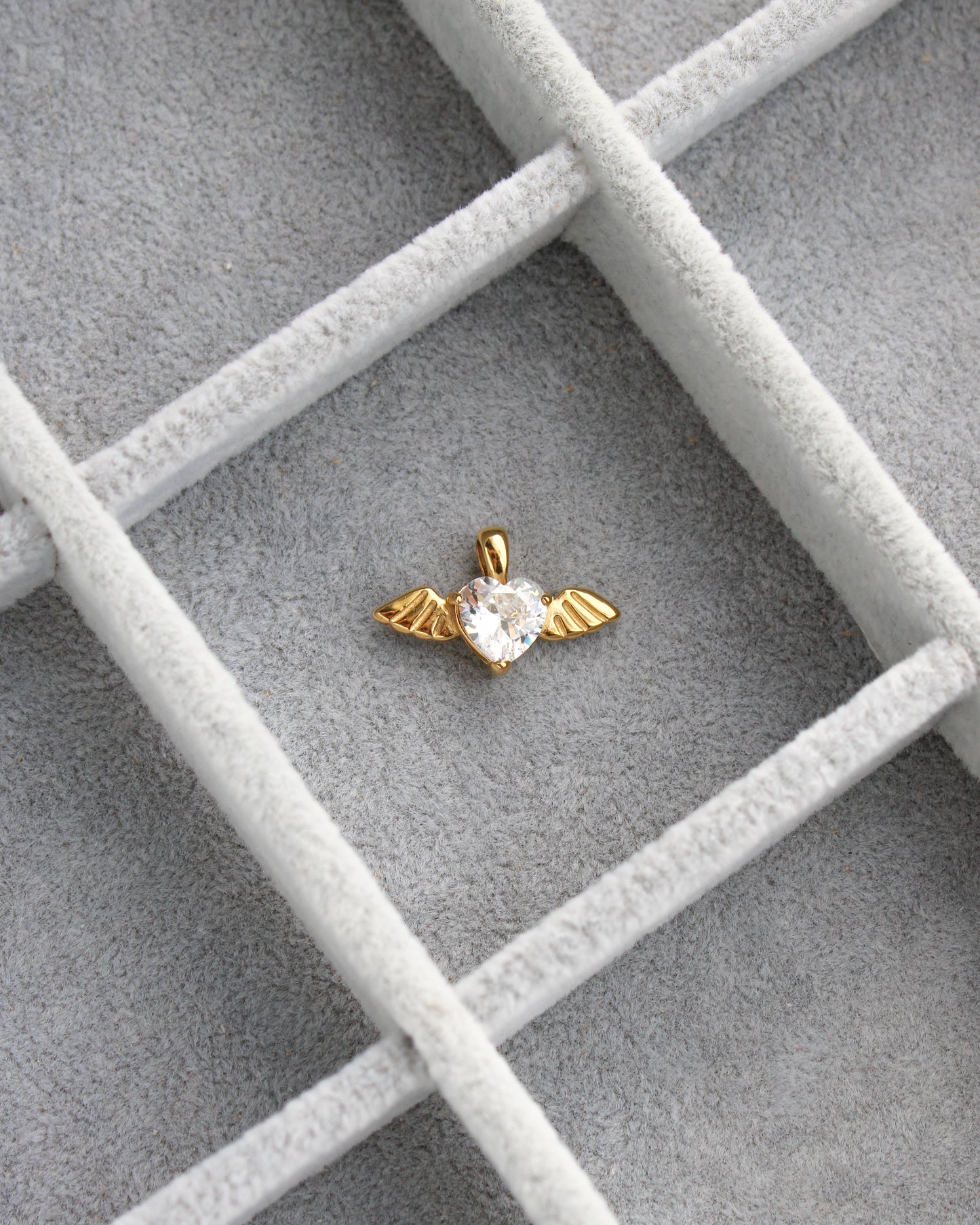 10mm Angel Wing w/ Heart Zircon PVD Charm, CH403