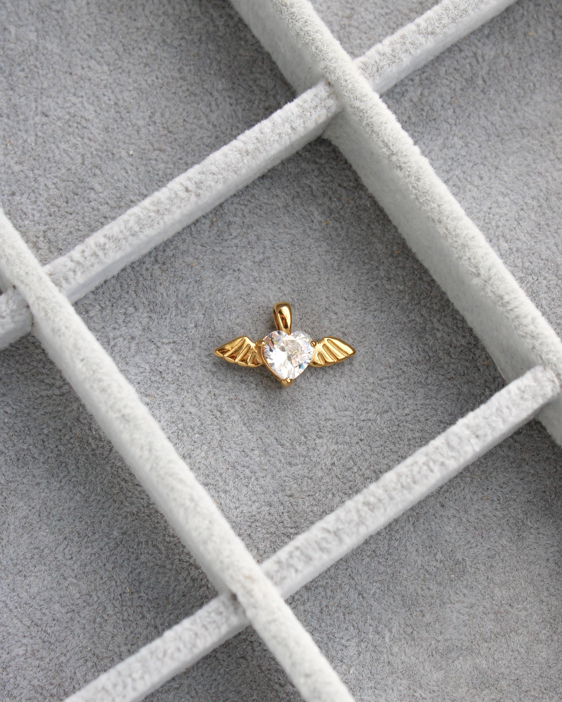 10mm Angel Wing w/ Heart Zircon PVD Charm, CH403