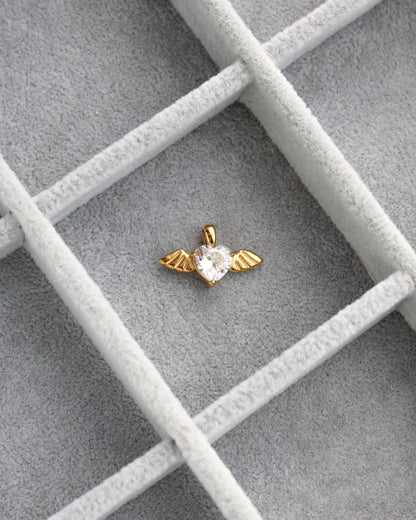10mm Angel Wing w/ Heart Zircon PVD Charm, CH403