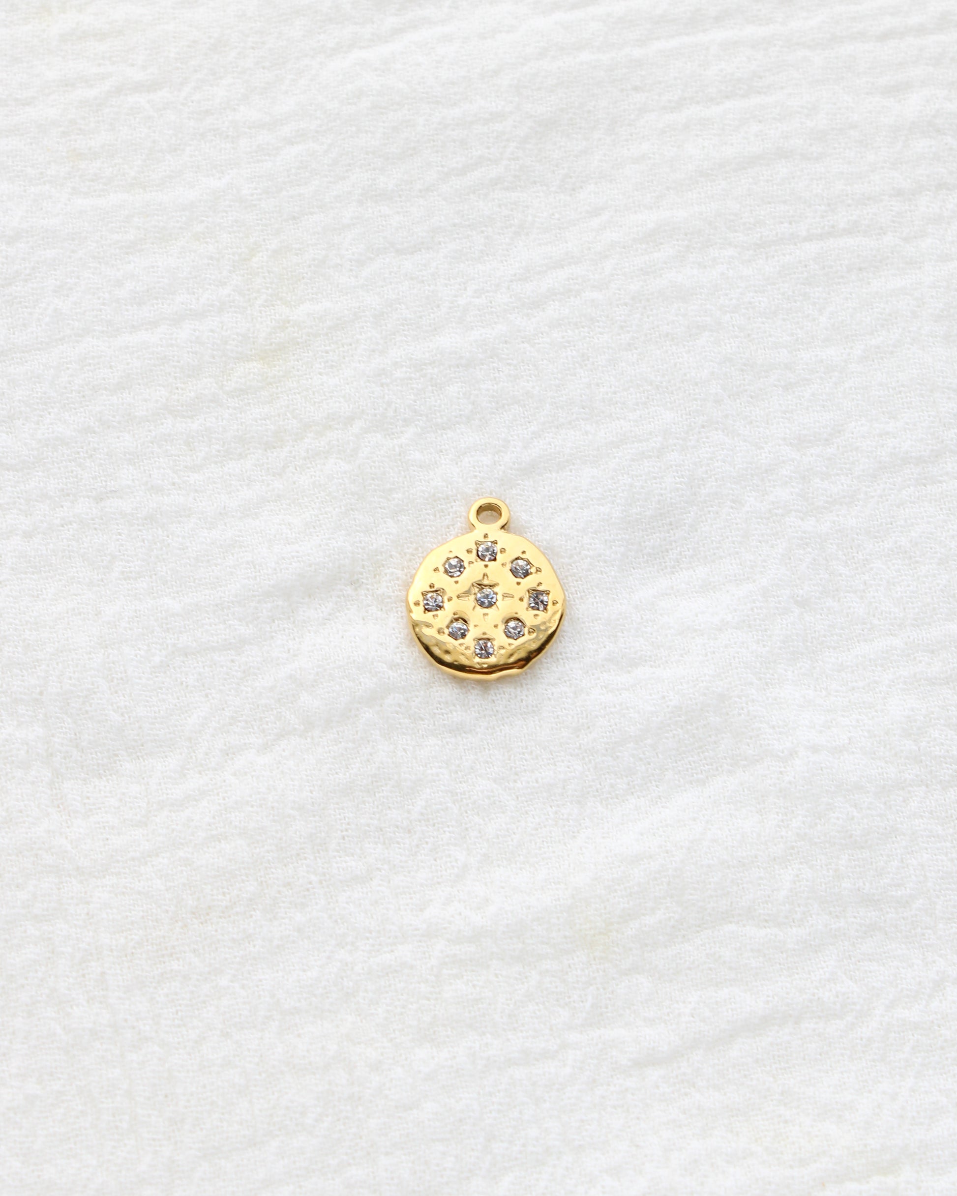 14mm Circle w/ Rhinestones PVD Charm, CH404