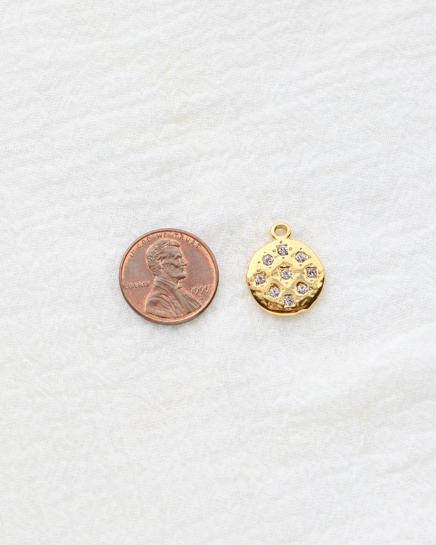 14mm Circle w/ Rhinestones PVD Charm, CH404