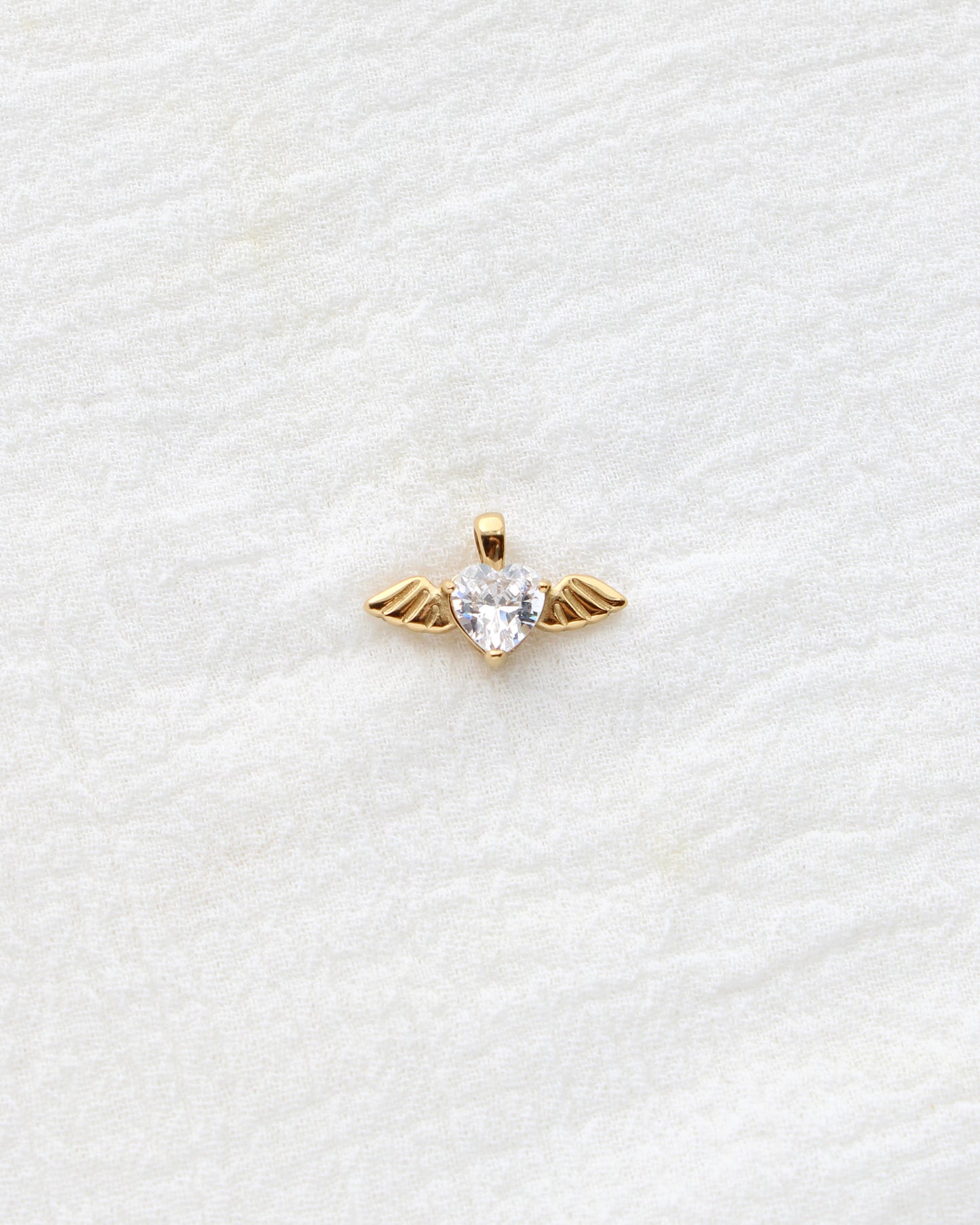 10mm Angel Wing w/ Heart Zircon PVD Charm, CH403
