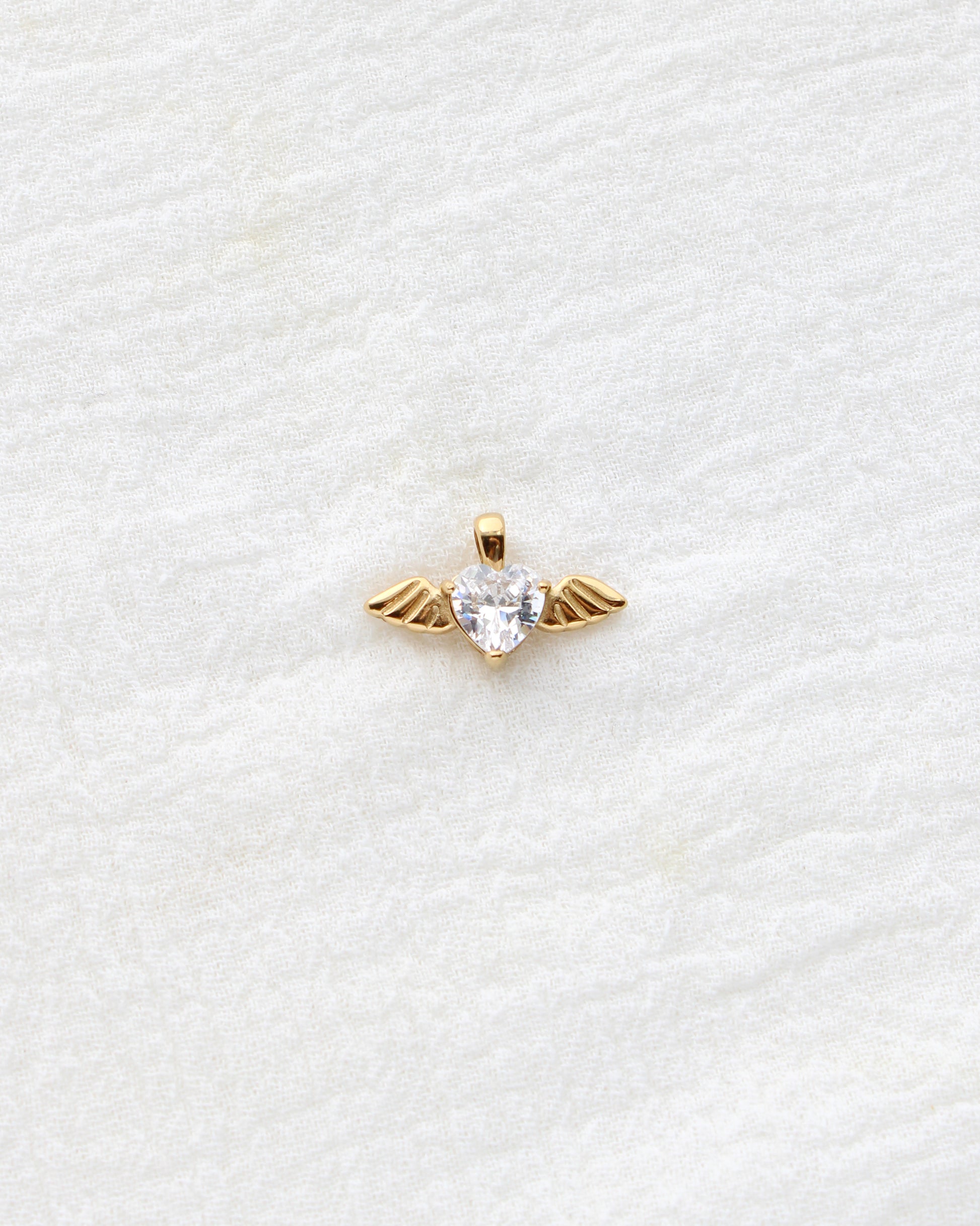 10mm Angel Wing w/ Heart Zircon PVD Charm, CH403