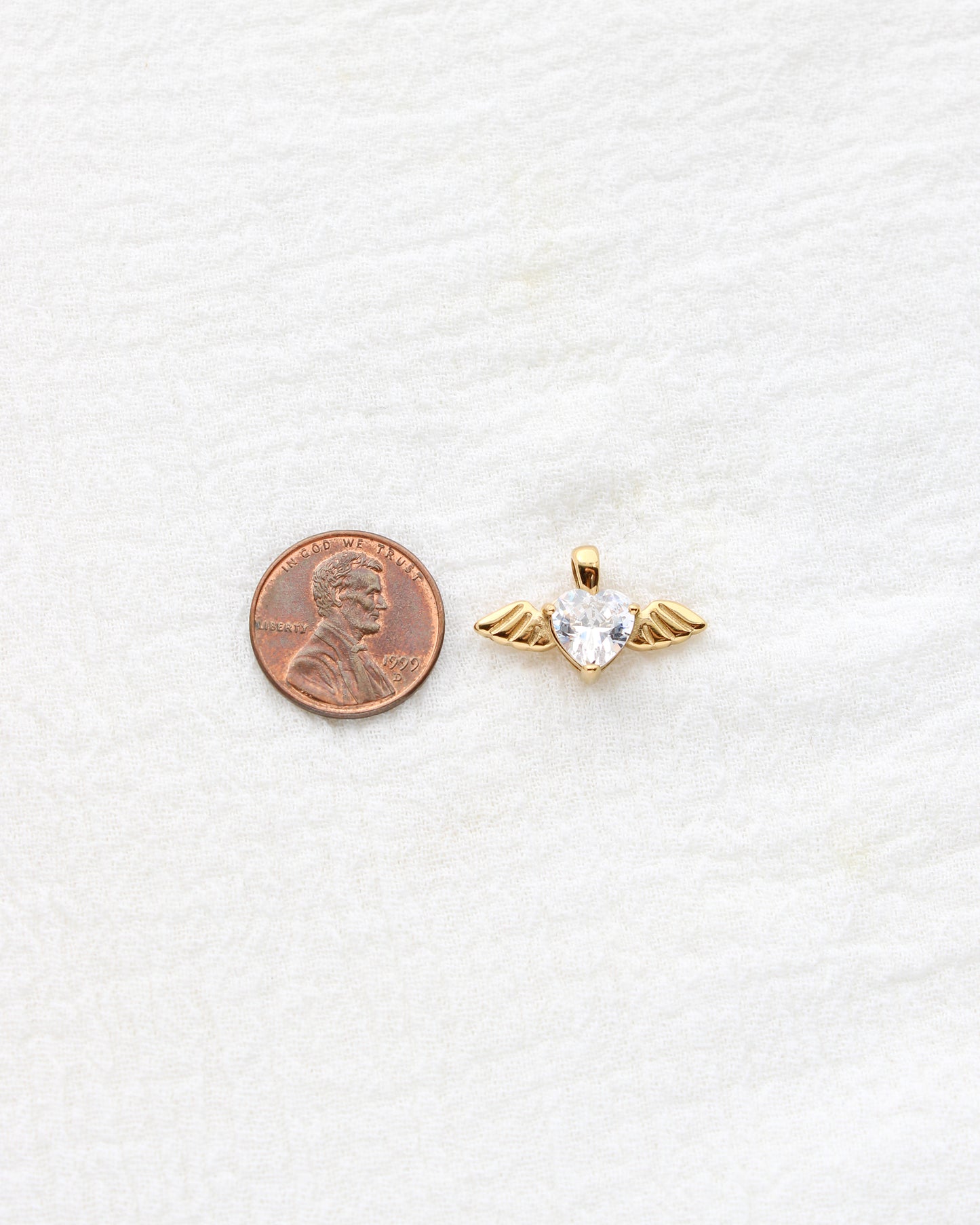10mm Angel Wing w/ Heart Zircon PVD Charm, CH403