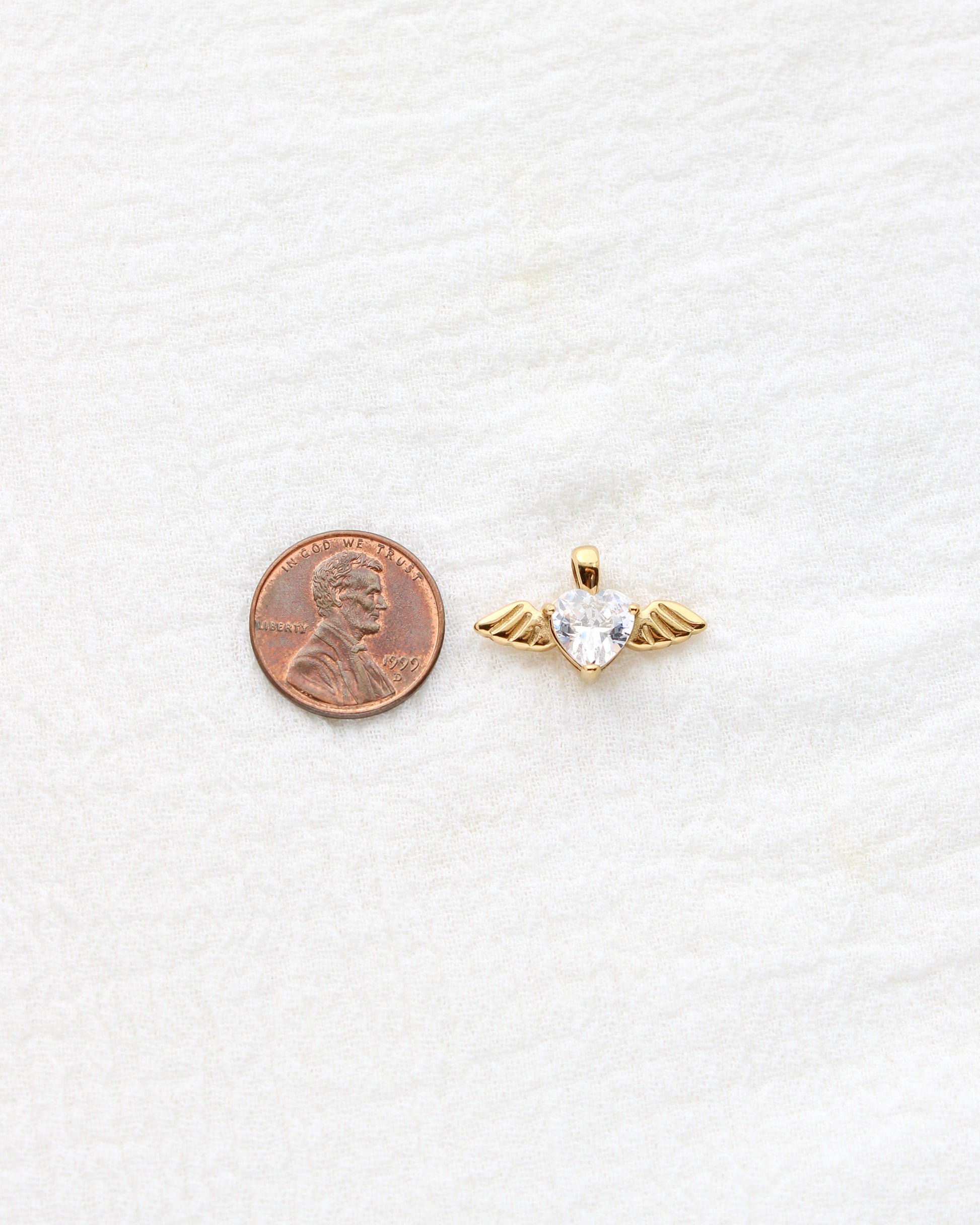 10mm Angel Wing w/ Heart Zircon PVD Charm, CH403