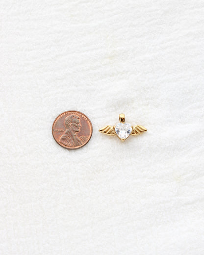 10mm Angel Wing w/ Heart Zircon PVD Charm, CH403