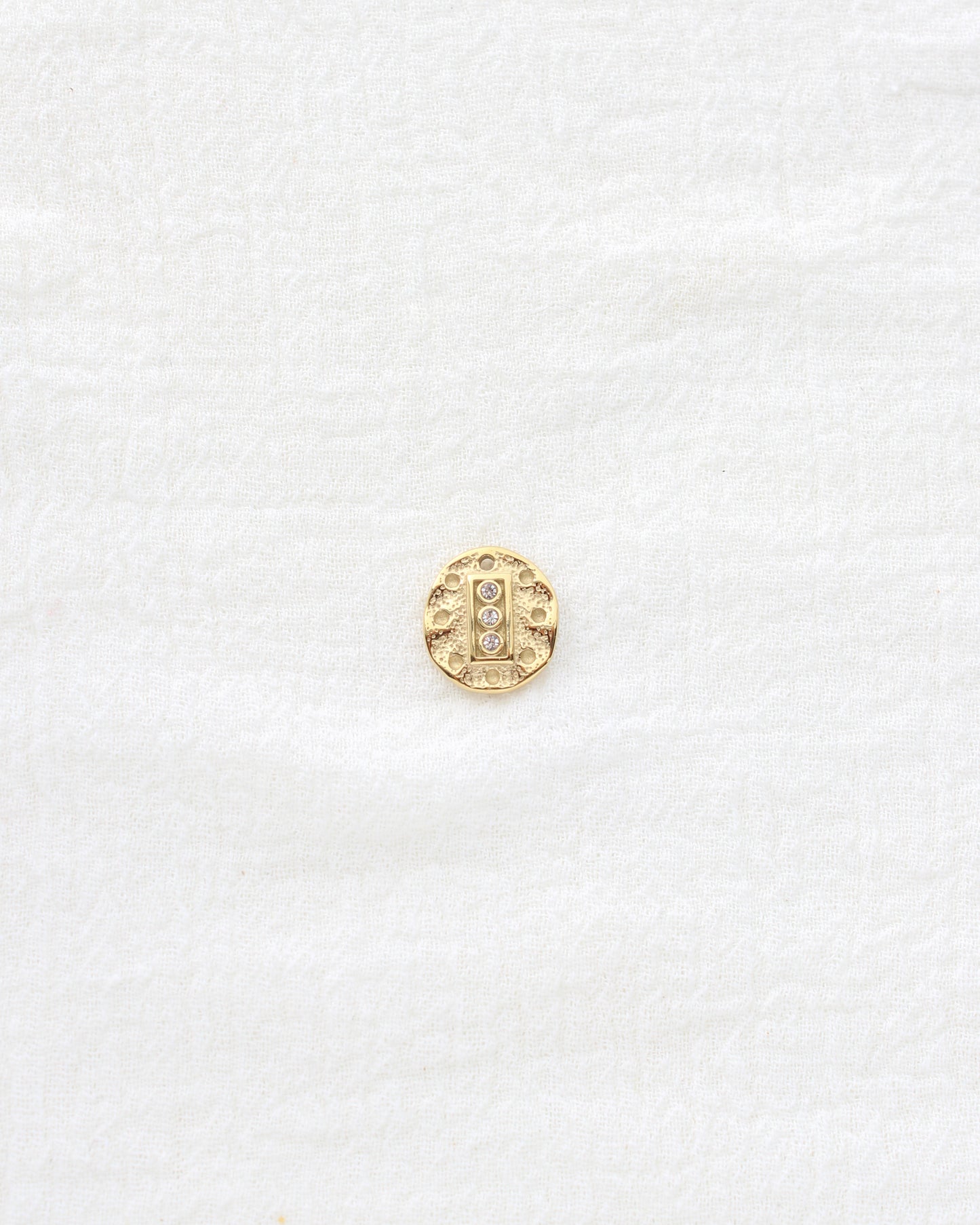 15mm Hammered Disc w/ CZ PVD Charm, CH449