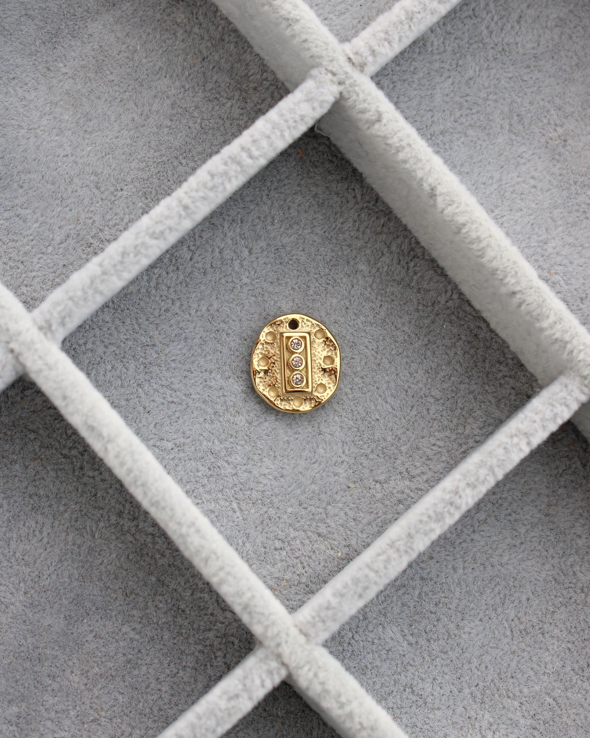 15mm Hammered Disc w/ CZ PVD Charm, CH449