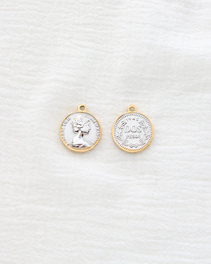 21mm Two Tone Vintage Coin PVD Charm, CH459