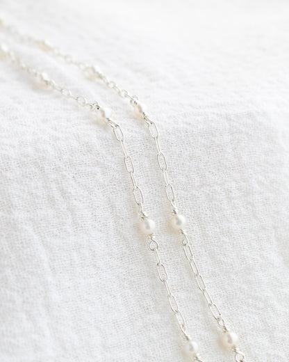 1.75 Paperclip Chain with 3mm Genuine Freshwater Pearl, G222, S222