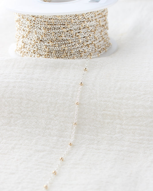 1.2mm Satellite Silver Chain with 2mm Gold Filled Beads, M198