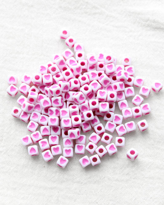 4mm Square Pink Heart Beads,  BD01