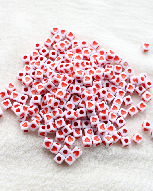 4mm Square Red Heart Beads,  BD01