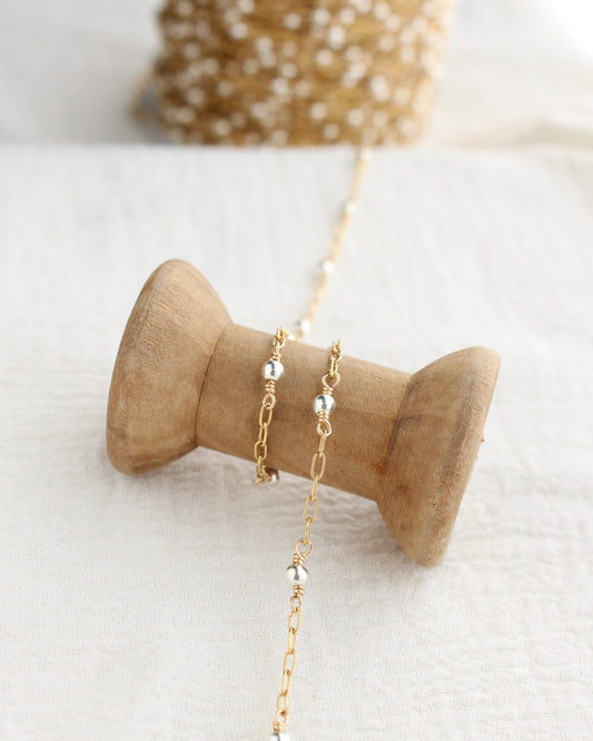 1.7mm Gold Filled Paper Clip Chain with 3mm Beads, Mixed Metal M204