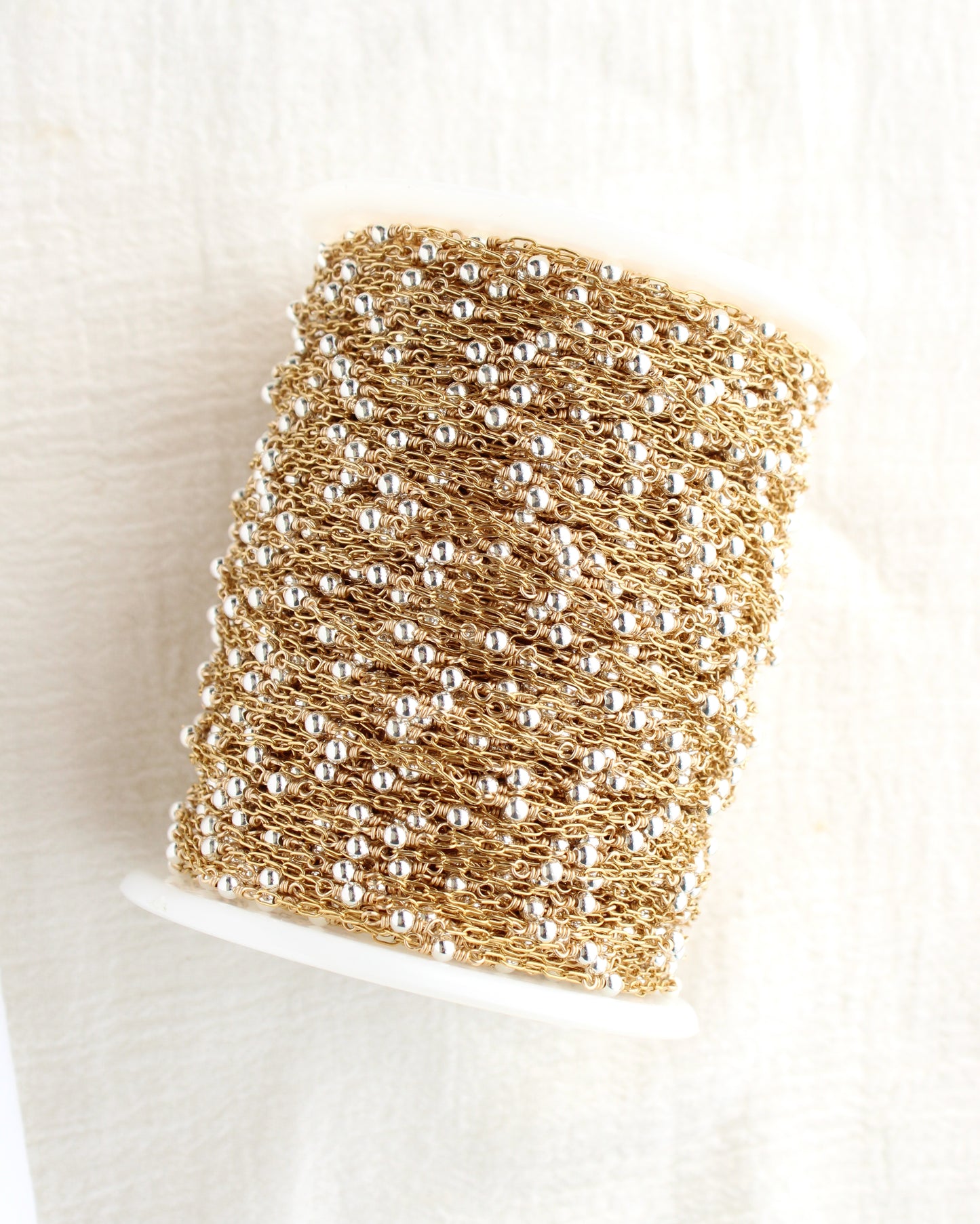 1.7mm Gold Filled Paper Clip Chain with 3mm Beads, Mixed Metal M204