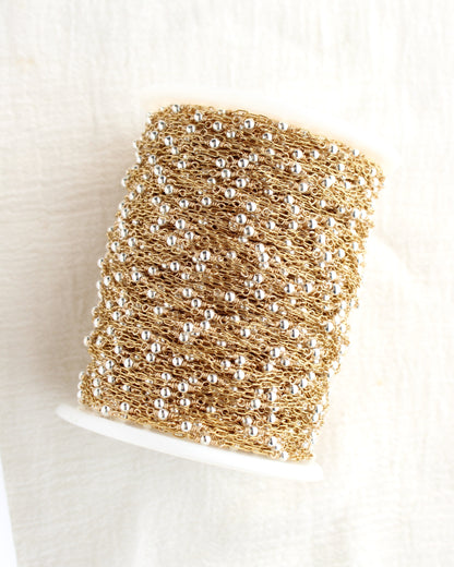 1.7mm Gold Filled Paper Clip Chain with 3mm Beads, Mixed Metal M204