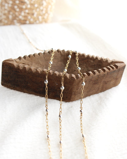1.7mm Gold Filled Paper Clip Chain with 3mm Beads, Mixed Metal M204