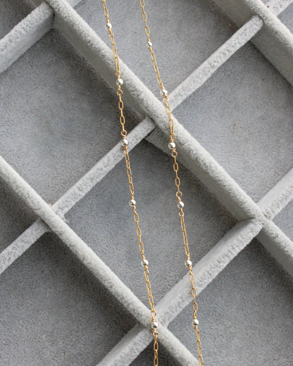 1.7mm Gold Filled Paper Clip Chain with 3mm Beads, Mixed Metal M204