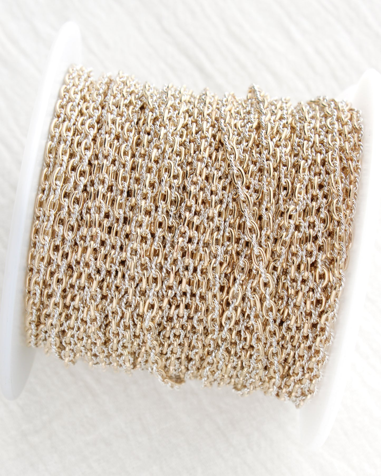 2.2mm Alternate Twisted Mixed Metal Paperclip Chain, M250