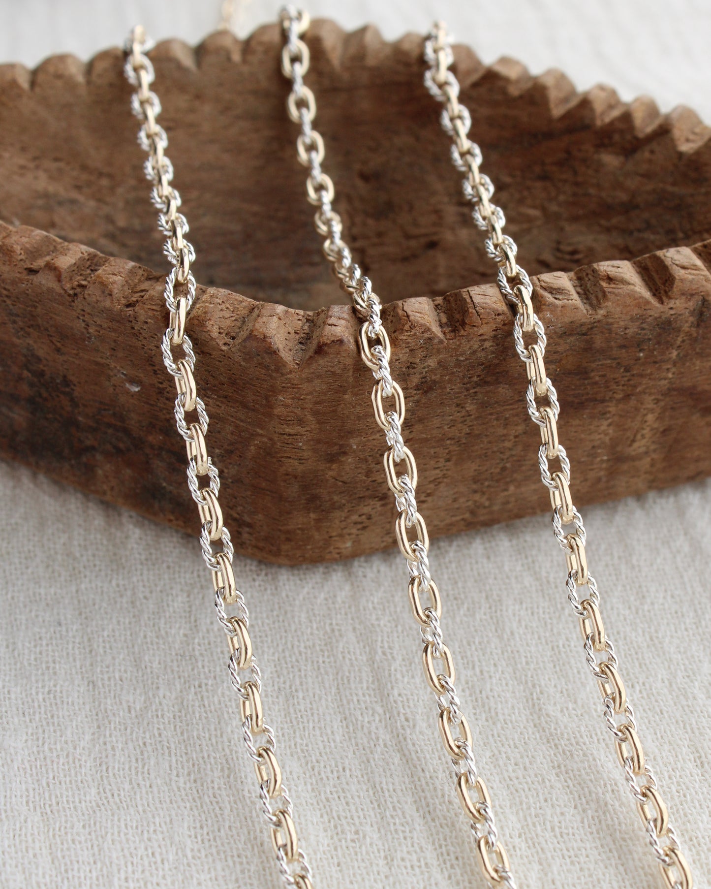 2.2mm Alternate Twisted Mixed Metal Paperclip Chain, M250