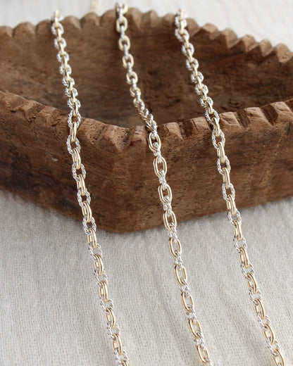 2.2mm Alternate Twisted Mixed Metal Paperclip Chain, M250